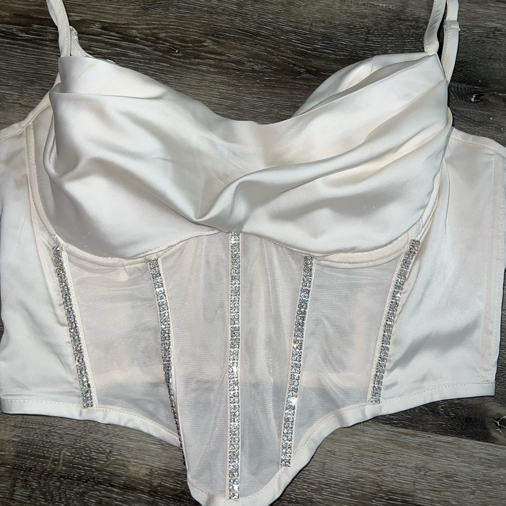 Oh Polly Crystal Corset Cowl Neck Crop Top